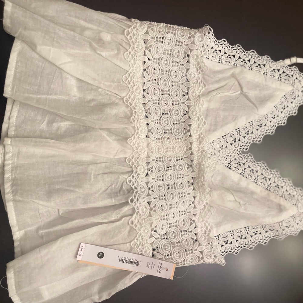 Aqua White Lace Detail Top